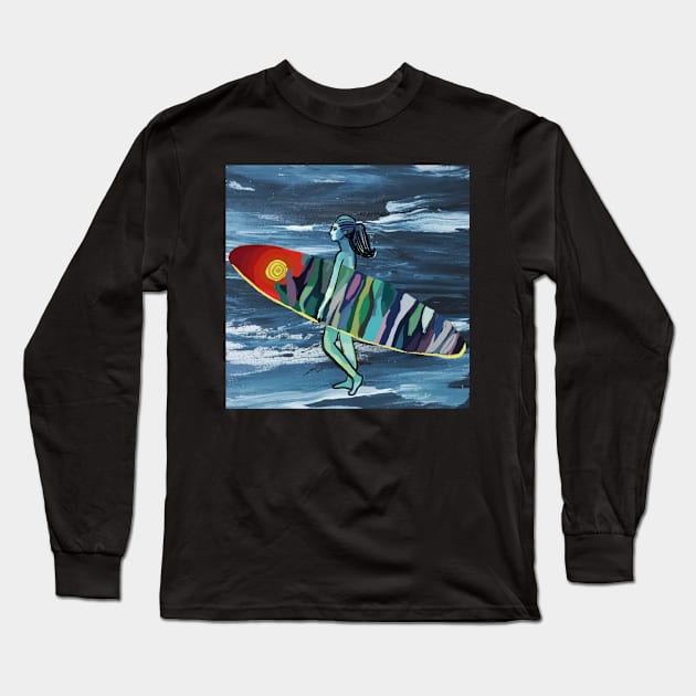 Lady surfer Long Sleeve T-Shirt by Art by Ergate